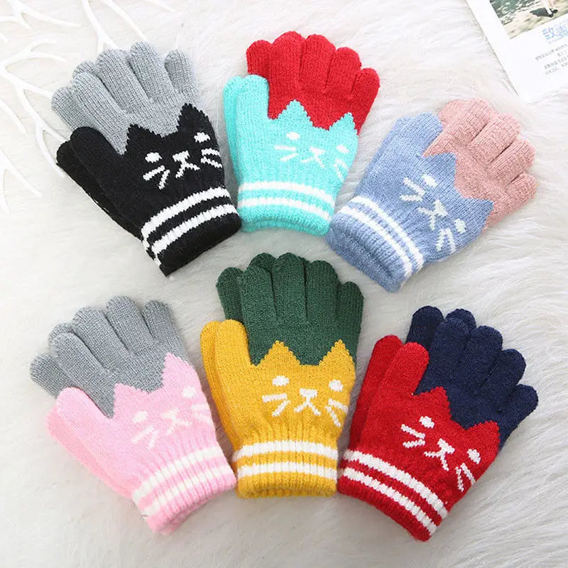 2019 Brand New Child Kids Baby Girls Boys Winter Knitted Gloves Cartoon Warm Mittens Toddlers Outdoor Cartoon Cats Cute Gloves