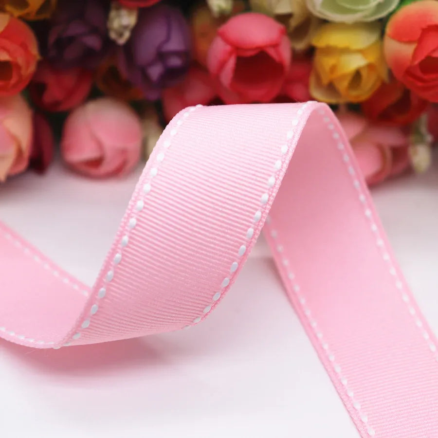 5 Yards Stitch Ribbons 9MM/25MM/38MM White Edge Dotted Line Ribbon For Hair Bows DIY Crafts Handmade Accessories Y19041801