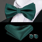 Hi-Tie Christmas Green Bow Ties for Men Silk Butterfly Tie Bow Tie Hanky Cufflinks Set Wedding Party Paisley Plaid Solid Bowtie