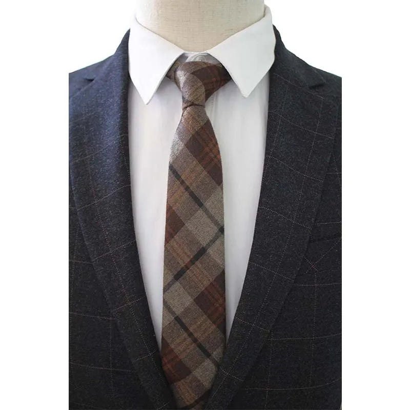 JEMYGINS Original High Quality Cotton 2.4'' Skinny Plaid Solid Cashmere Tie Wool Men Neck Tie For Youth Working Meeting