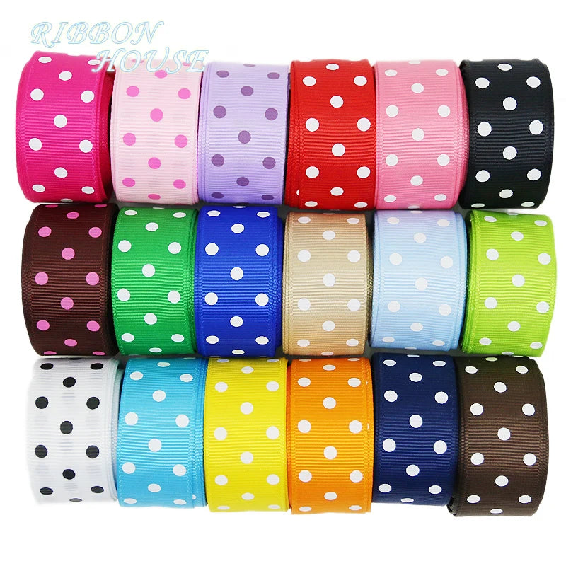 (10 yards/lot) Cartoon Polka Dots Printed Grosgrain Ribbon Lovely Series Ribbons Wholesale (25/38mm)