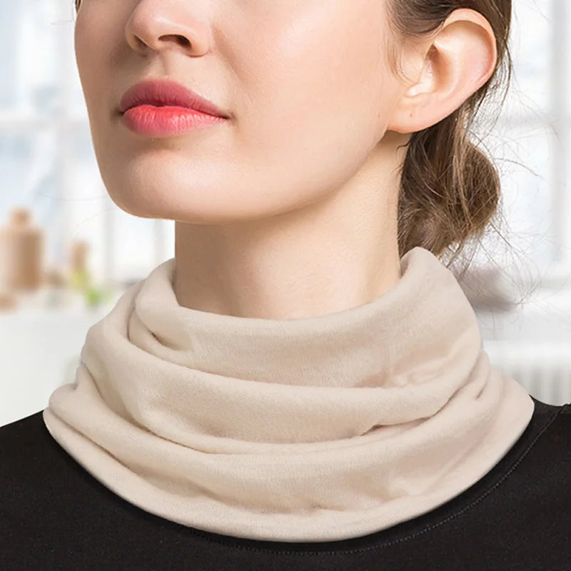 100% Wool Warm Sleeve Head And Neck Scarf Female Pure Colour Scarf Double Layer Knitted Neck Scarf In Autumn And Winter