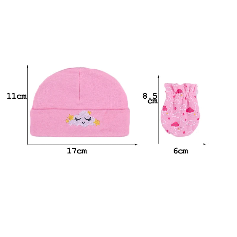 2022 Unisex Baby Hats+Gloves Headwear Cotton Solid Newborn Nightcap Fitted Baby Boys Girls Sets Print Cartoon Baby Accessories