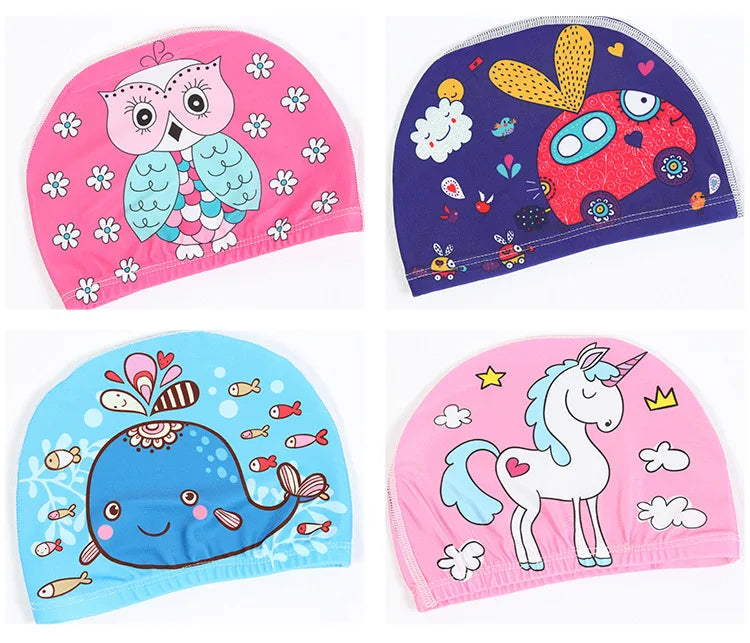 Children Cartoon Swimming Cap Kids Elastic Fabric Swiming Pool Water Sport Protect Ears Hat Swim Bathing Hats Caps Boys Girls