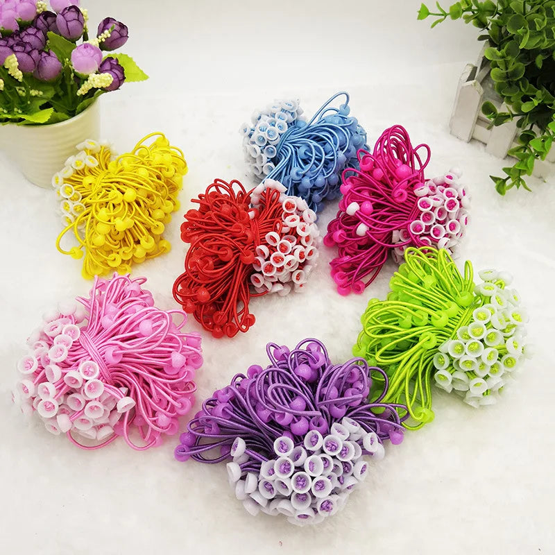 Korean Fashion Elastic Hair Bands DIY Flower Hairband Round Hoop Cute Ribbon Ball Scrunchies 100Pcs/Lot Girls Hair Accessories