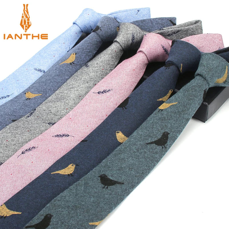 6cm Brand New Mens Cotton Casual Necktie Wedding Groom Leaf Neck Ties For Man Birds Print Gravatas Business Classic Neckwear