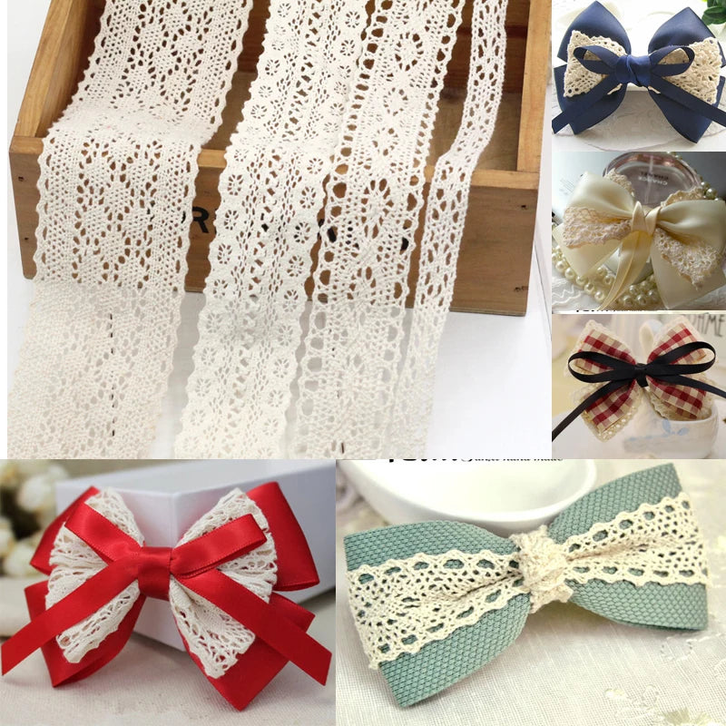 1 Meter/lot Ivory White Cotton Embroidered Lace Net Ribbons Fabric Trim DIY Sewing Handmade Craft Materials Hair Bow Accessories