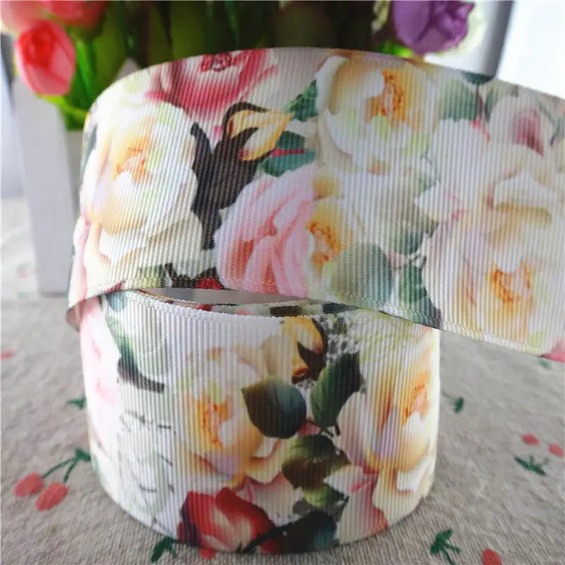 1" 25mm/1-1/2" 38mm 5 Yards Flowers Printed Grosgrain Ribbons DIY 100% Polyester Hair Bows Handmade Grosgrain Ribbons 18091905