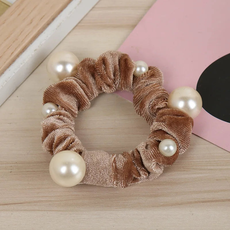 New Women arrival Velvet pearl Elastic Hair Ropes Scrunchies Girls' No Crease Hair Ties Women Hair Accessories