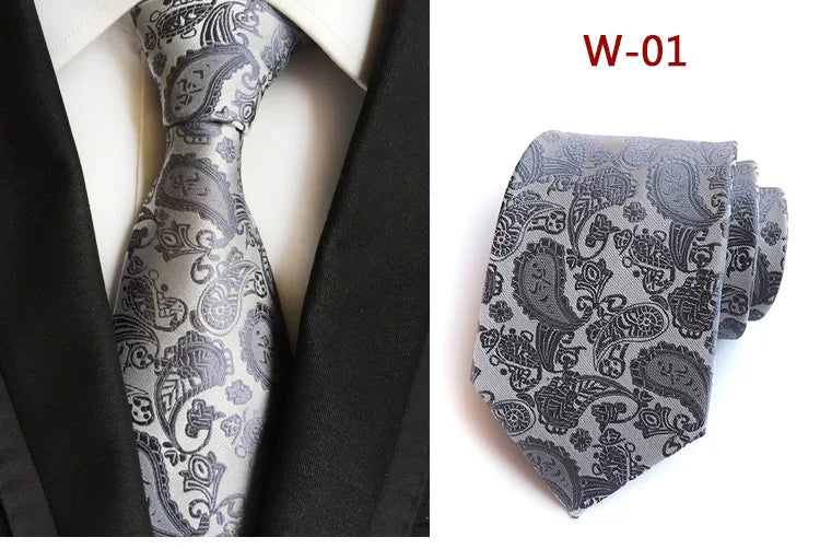 New Striped Silk Tie 8cm Luxury Paisley Necktie Red Bule Purple Polyester Neck Tie For Men Formal Business Wedding Party Ties