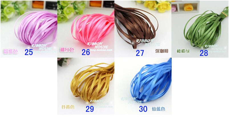 Multicolor (10meters/lot) 1/8" (3mm) Single Face Satin Ribbon Webbing Decoration Gift Christmas Party Ribbons DIY Candy Box Dec