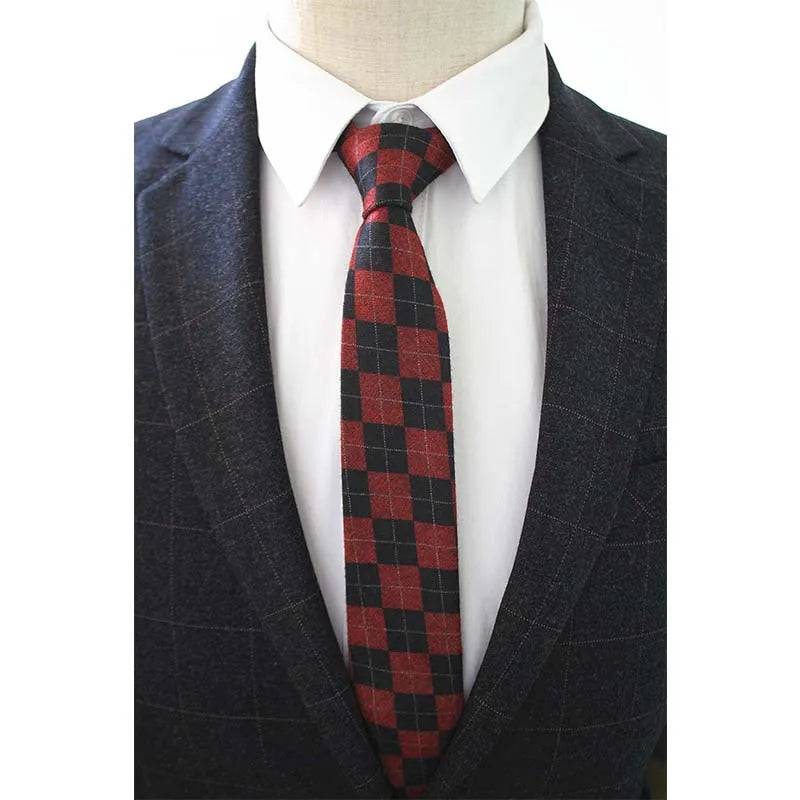 JEMYGINS Original High Quality Cotton 2.4'' Skinny Plaid Solid Cashmere Tie Wool Men Neck Tie For Youth Working Meeting