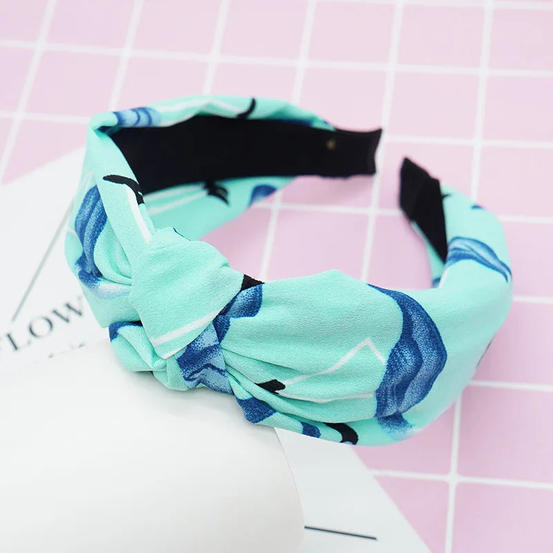 Fresh Fashion Turban Headbands Women Spring Summer Chiffon Headband Head Wrap Wide Flamingo Hair Accessories Cotton Headband