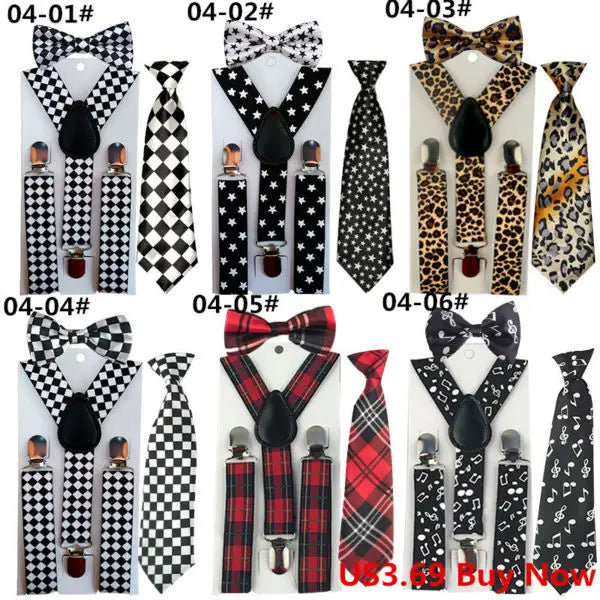 Fashion 3PCS School Boys girls Children Kids brace elastic Suspenders for shirt suspensorio Tie Bowties butterfly  Set TR0001