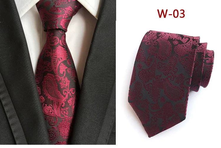 New Striped Silk Tie 8cm Luxury Paisley Necktie Red Bule Purple Polyester Neck Tie For Men Formal Business Wedding Party Ties