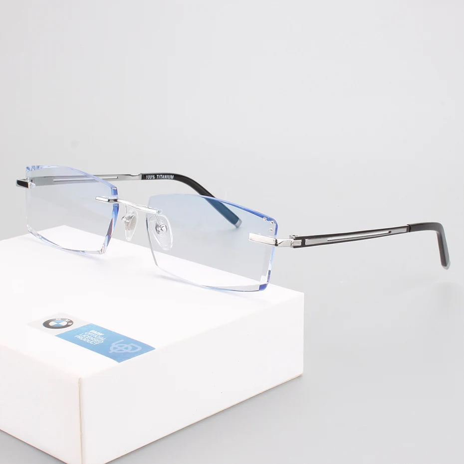 New Trimming Myopia Spectacle Optical Prescription Rimless Eyewear Frame Male Eyeglasses Pure Titanium Eye Glasses 097