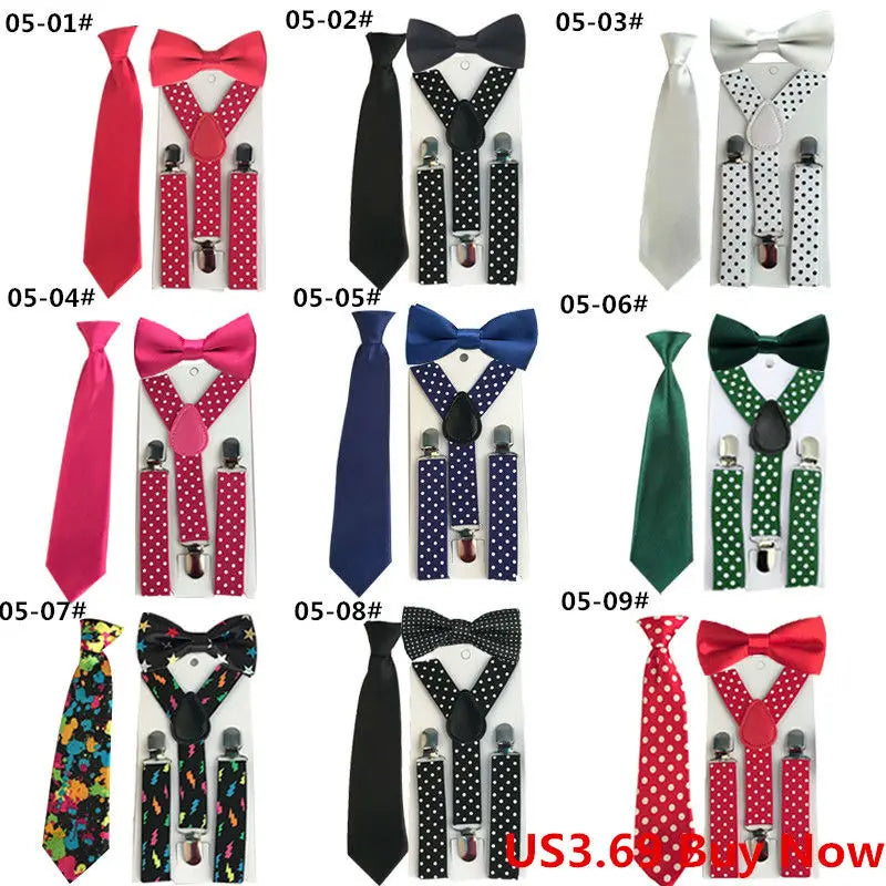 Fashion 3PCS School Boys girls Children Kids brace elastic Suspenders for shirt suspensorio Tie Bowties butterfly  Set TR0001