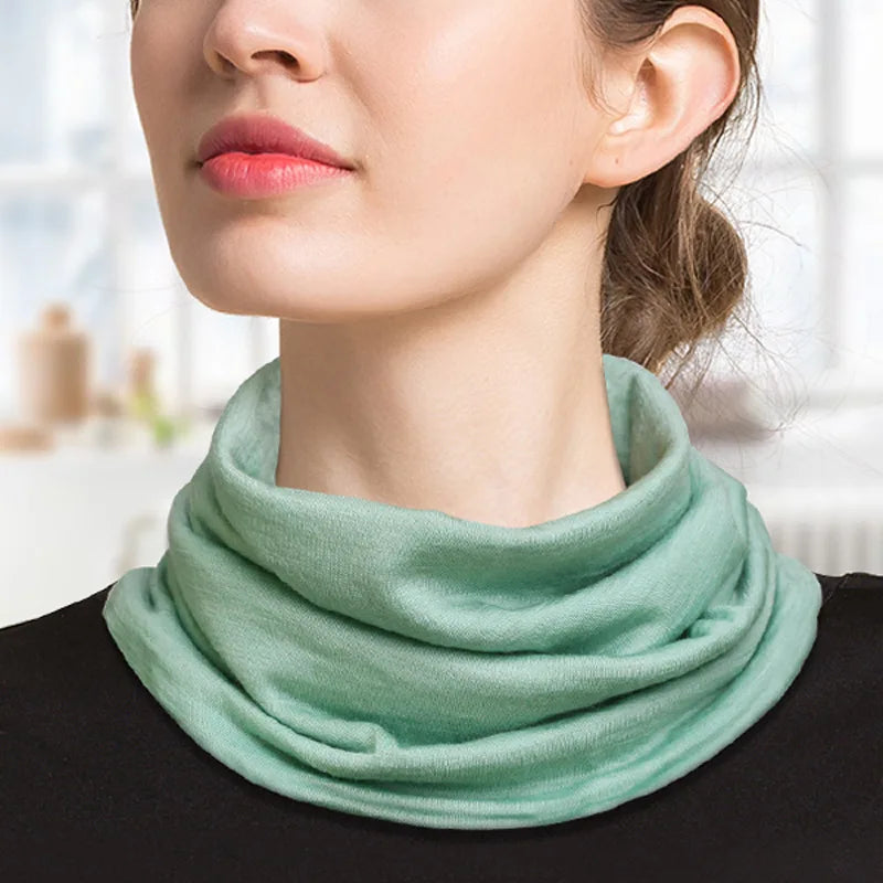 100% Wool Warm Sleeve Head And Neck Scarf Female Pure Colour Scarf Double Layer Knitted Neck Scarf In Autumn And Winter