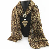 Ahmed Autumn and Winter Fashion Rhinestone Leopard Head Pendant Leopard Scarf Necklace For Women New Neckerchief Scarves Jewelry