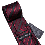 Male Luxury Neck Tie For Men Business Red Striped Silk Tie Hanky Cufflinks Set Barry.Wang Fashion Neckwear Wedding Party Casual