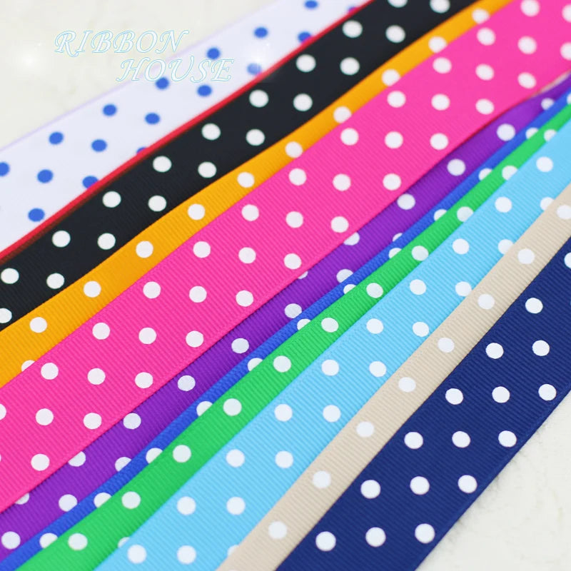 (10 yards/lot) Cartoon Polka Dots Printed Grosgrain Ribbon Lovely Series Ribbons Wholesale (25/38mm)