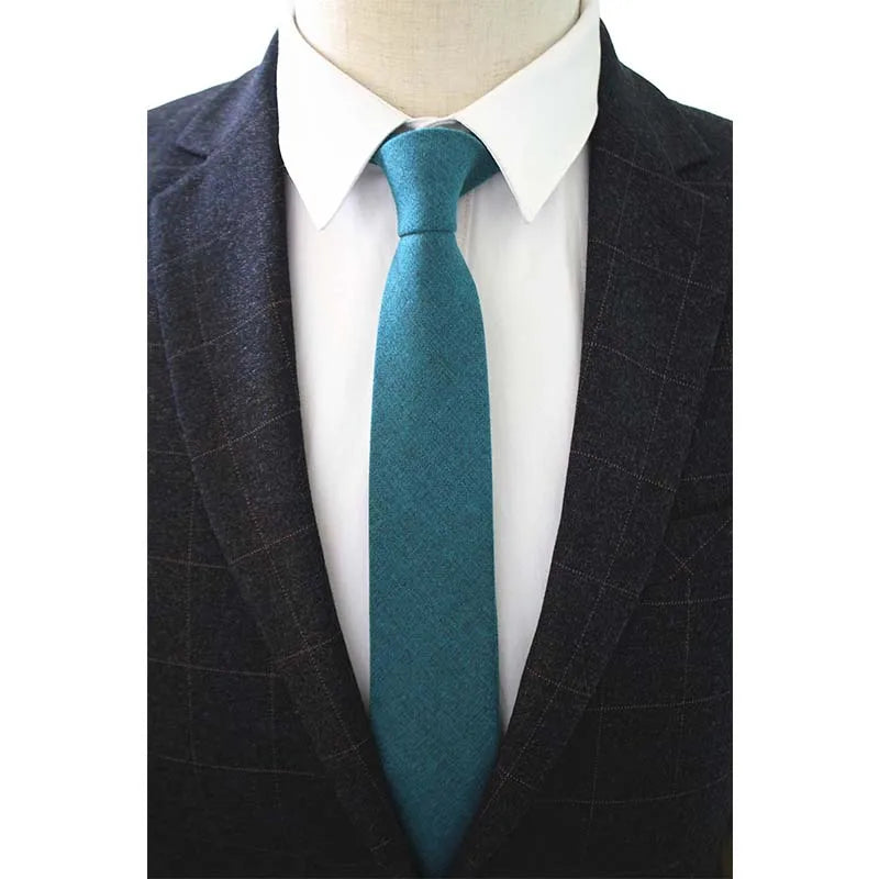 JEMYGINS Original High Quality Cotton 2.4'' Skinny Plaid Solid Cashmere Tie Wool Men Neck Tie For Youth Working Meeting