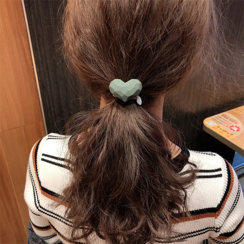 Girls Cute Heart Elastic Hair Bands Korean Hair Ties Hair Bow  Scrunchies Rubber Ponytail Holder Women Hair Accessories