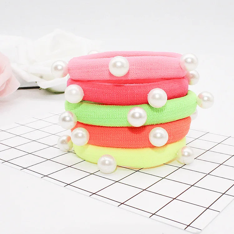 8 Pcs/lot Candy Fluorescence Colored Hair Holders High Quality Pearl Rubber Bands Hair Elastics Accessories Girl Women Tie Gum