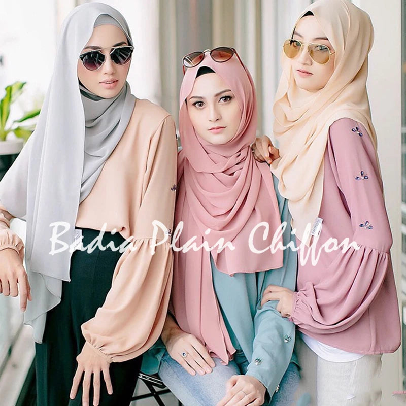 70*180cm One Piece High Quality Hot Women Muslim Solid Plain Chiffon Hijabs Long Georgette Shawls Islamic Headwear Wraps Scarves