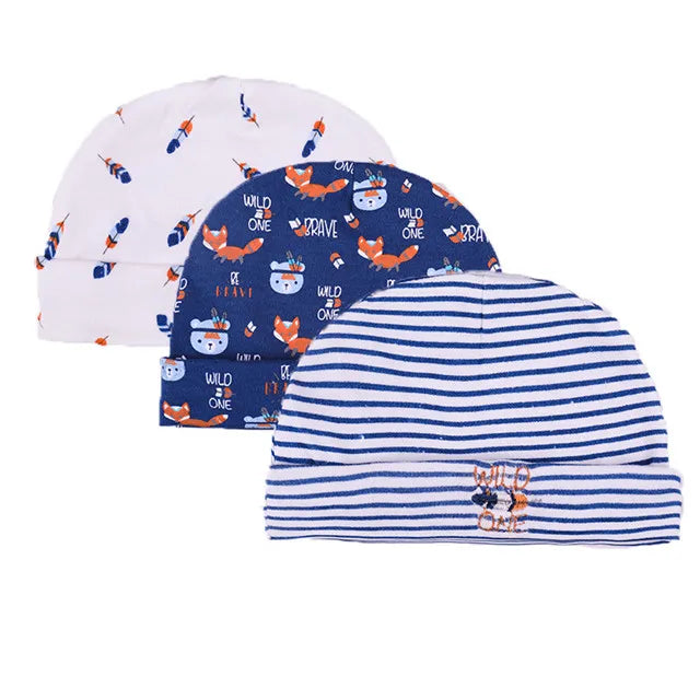New Born Baby Boy Hats 3/5Pieces Cotton Baby Girls Hats Cartoon 0-6Months Unisex Soft Solid Color Infant Accessories