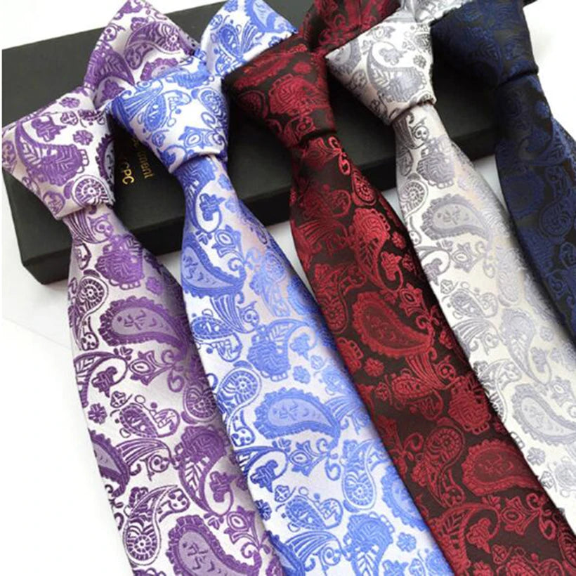 New Striped Silk Tie 8cm Luxury Paisley Necktie Red Bule Purple Polyester Neck Tie For Men Formal Business Wedding Party Ties