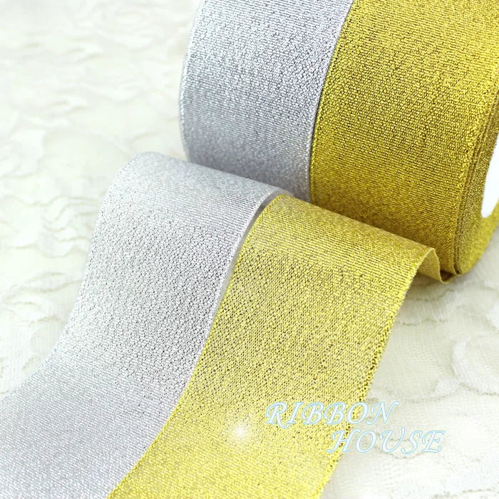 (25 yards/lot) Gold and Silver ribbon Christmas packaging ribbons high-grade quality Wholesale