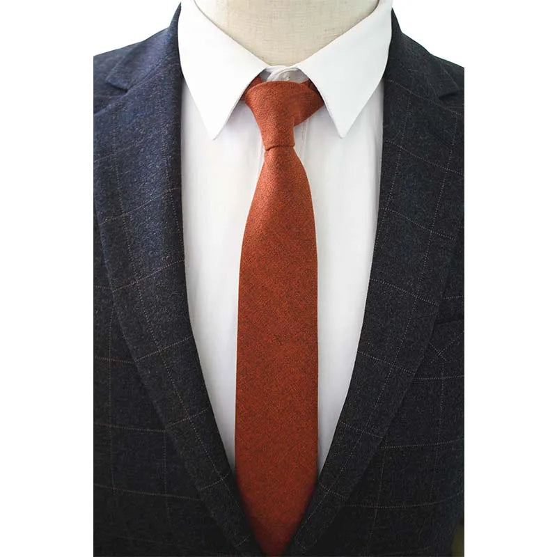 JEMYGINS Original High Quality Cotton 2.4'' Skinny Plaid Solid Cashmere Tie Wool Men Neck Tie For Youth Working Meeting