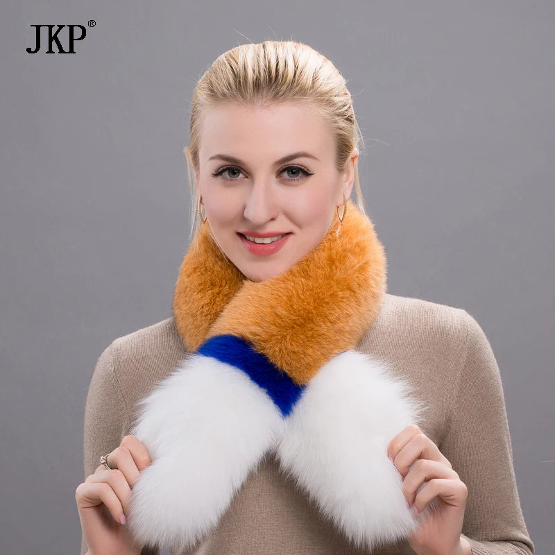 Winter Colourful Real Fur Scarves Women 100% Genuine Fox Fur Scarf Solid Shawl