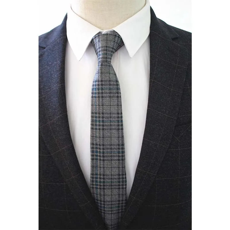 JEMYGINS Original High Quality Cotton 2.4'' Skinny Plaid Solid Cashmere Tie Wool Men Neck Tie For Youth Working Meeting