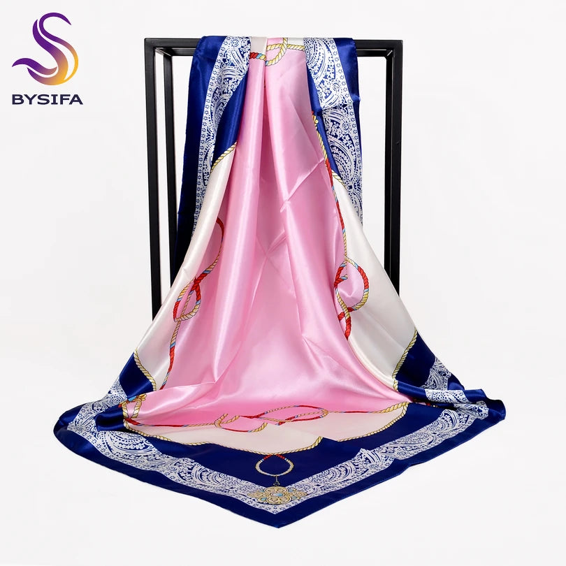 [BYSIFA] Autumn Winter Ladies Scarves New Accessories Women Large Silk Square Scarves New Wine Red Paisley Muslim Islamic Scarf