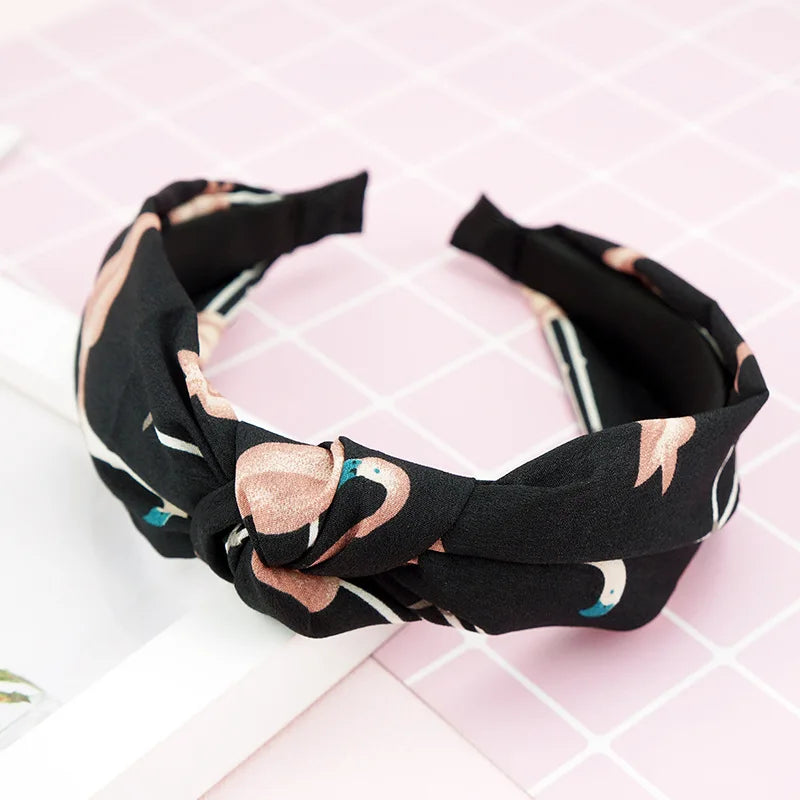 Fresh Fashion Turban Headbands Women Spring Summer Chiffon Headband Head Wrap Wide Flamingo Hair Accessories Cotton Headband