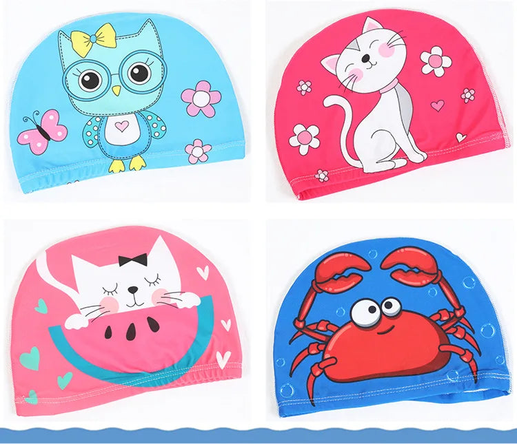 Children Cartoon Swimming Cap Kids Elastic Fabric Swiming Pool Water Sport Protect Ears Hat Swim Bathing Hats Caps Boys Girls