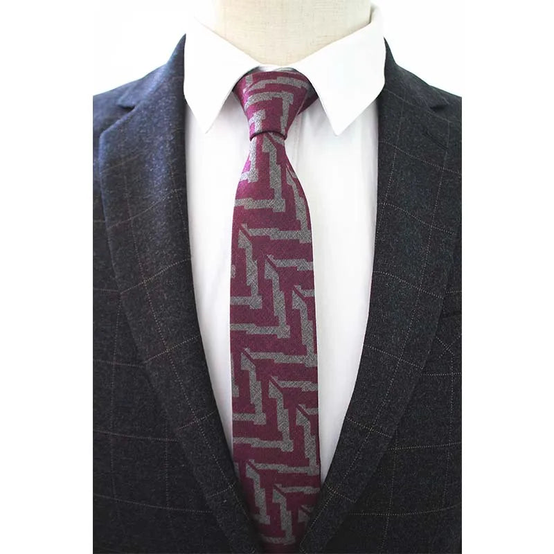 JEMYGINS Original High Quality Cotton 2.4'' Skinny Plaid Solid Cashmere Tie Wool Men Neck Tie For Youth Working Meeting