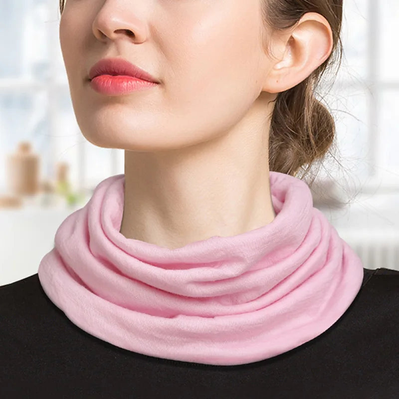 100% Wool Warm Sleeve Head And Neck Scarf Female Pure Colour Scarf Double Layer Knitted Neck Scarf In Autumn And Winter