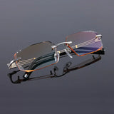 Reven Jate 58128 Pure Titanium Rimless Diamond Cutting Man Glasses Frame Optical Prescription Eyeglasses Men Eyewear Fashion