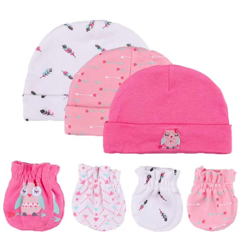 2022 Unisex Baby Hats+Gloves Headwear Cotton Solid Newborn Nightcap Fitted Baby Boys Girls Sets Print Cartoon Baby Accessories