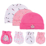 2022 Unisex Baby Hats+Gloves Headwear Cotton Solid Newborn Nightcap Fitted Baby Boys Girls Sets Print Cartoon Baby Accessories
