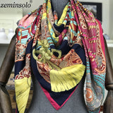 Fashion Design Square Silk Scarf Women Foulard Printed Bandana Ladies Shawl Hijab Elegant Headband Ring Scarves Wraps 130*130cm