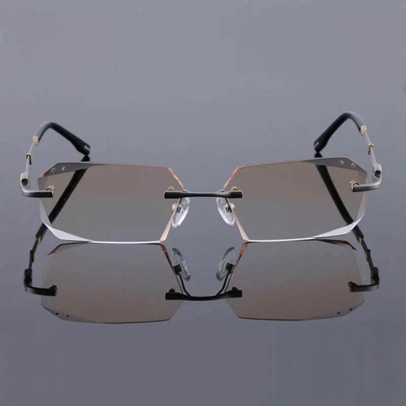 Reven Jate 58128 Pure Titanium Rimless Diamond Cutting Man Glasses Frame Optical Prescription Eyeglasses Men Eyewear Fashion