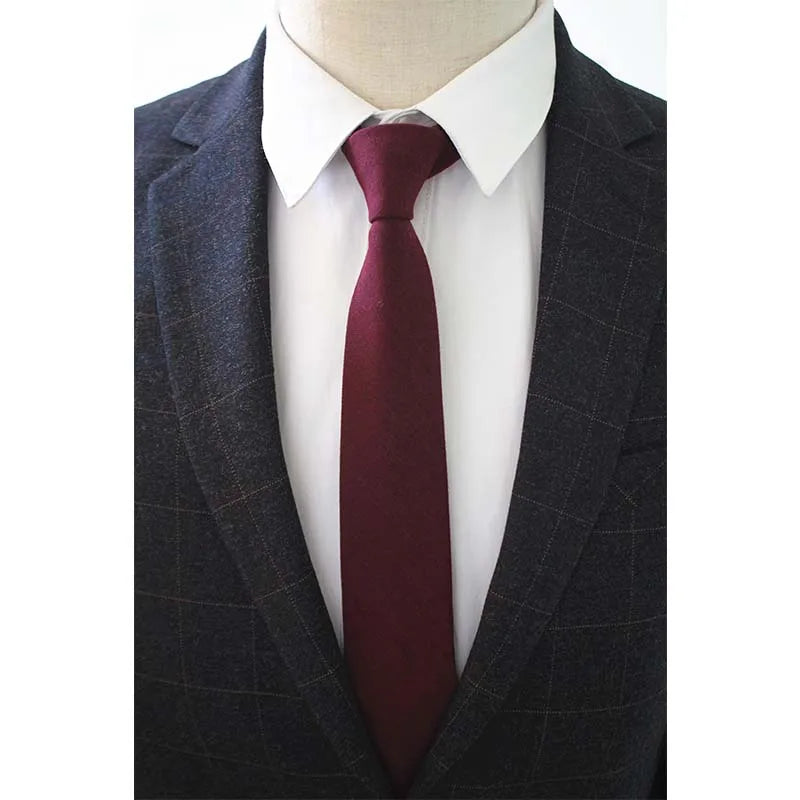 JEMYGINS Original High Quality Cotton 2.4'' Skinny Plaid Solid Cashmere Tie Wool Men Neck Tie For Youth Working Meeting