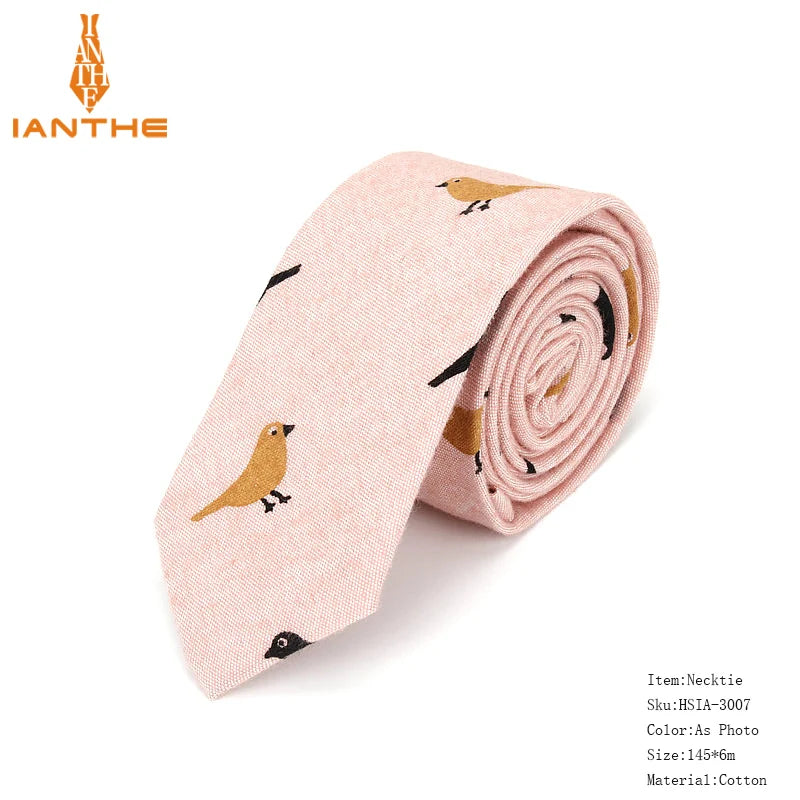 6cm Brand New Mens Cotton Casual Necktie Wedding Groom Leaf Neck Ties For Man Birds Print Gravatas Business Classic Neckwear