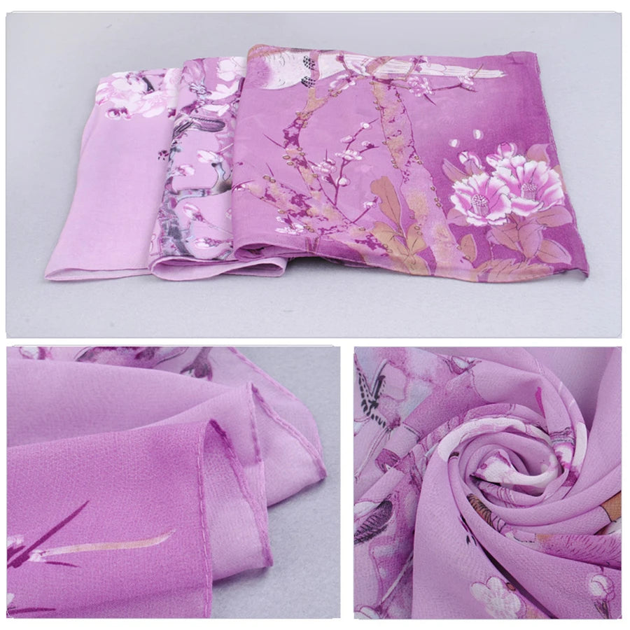 6 Colors New Chiffon Scarves  Women Summer Silk Scarf Chiffon Thin Shawls And Wraps  Foulard Flower Hijab Stoles Wholesale