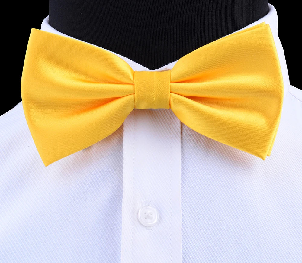 GUSLESON Silk Solid Pre-tied Bow Tie for Men Purple Black Yellow Double Fold Bow ties Waterproof Wedding Business Bowtie