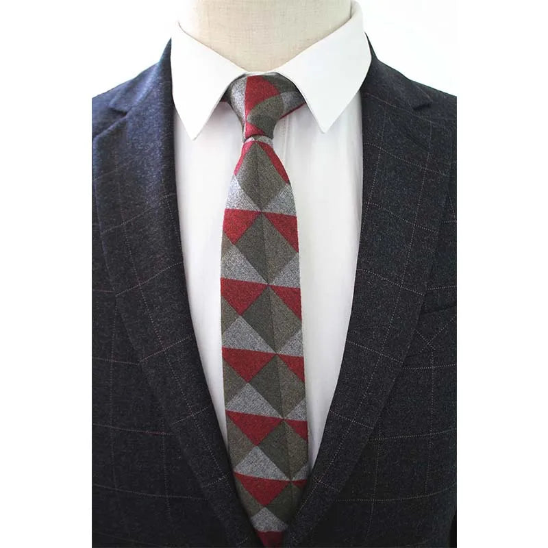 JEMYGINS Original High Quality Cotton 2.4'' Skinny Plaid Solid Cashmere Tie Wool Men Neck Tie For Youth Working Meeting